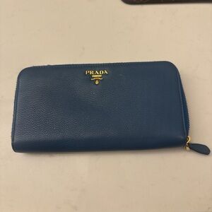 Prada Navy Leather Zip Wallet